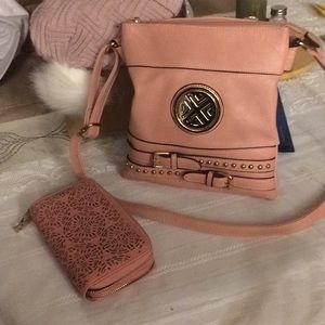 Pink with gold accents purse with wallet
